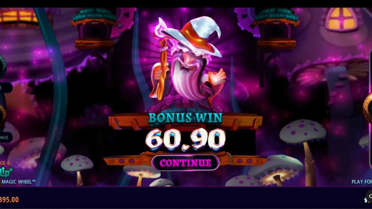Tampilan visual slot Fire Gnomes 2 Magic Wheel dengan tema hutan jamur yang penuh warna