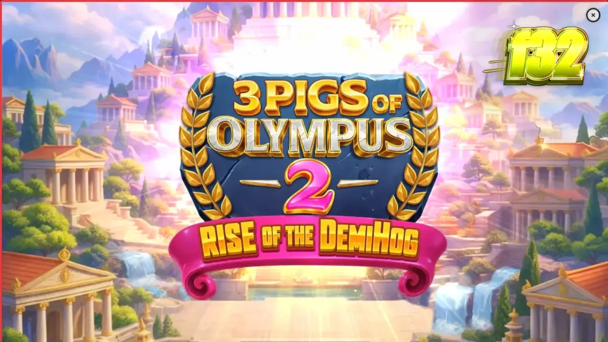 Tampilan visual slot 3 Pigs of Olympus 2 dengan tema mitologi Yunani dan babi pahlawan.